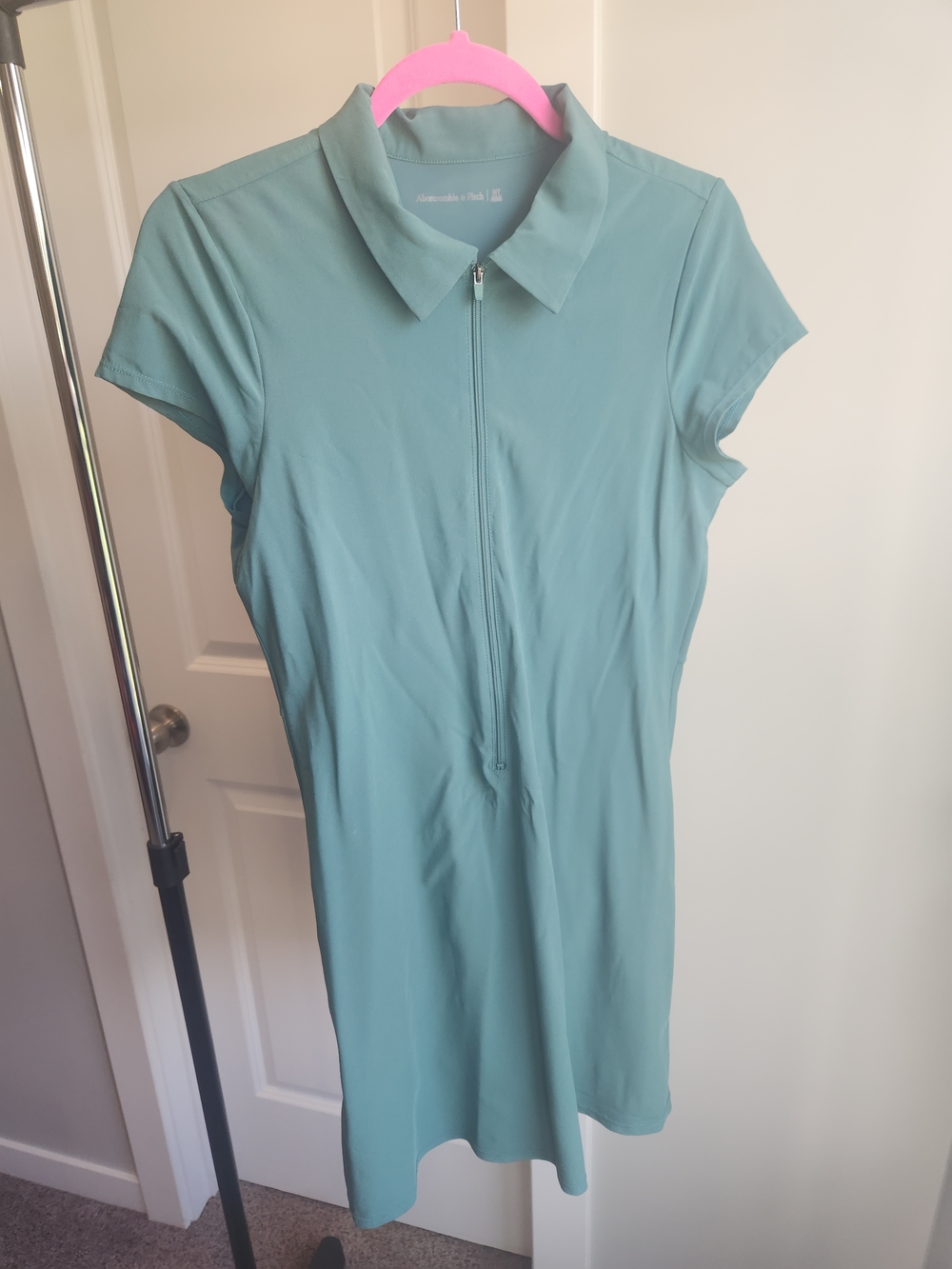 Abercrombie & Fitch Light Teal Zip-Front Polo Mini Dress